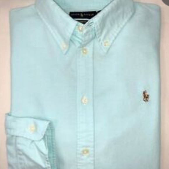 Polo Ralph Lauren Light Aqua Blue Long Sleeved Oxford Shirt - Picture 1 of 4